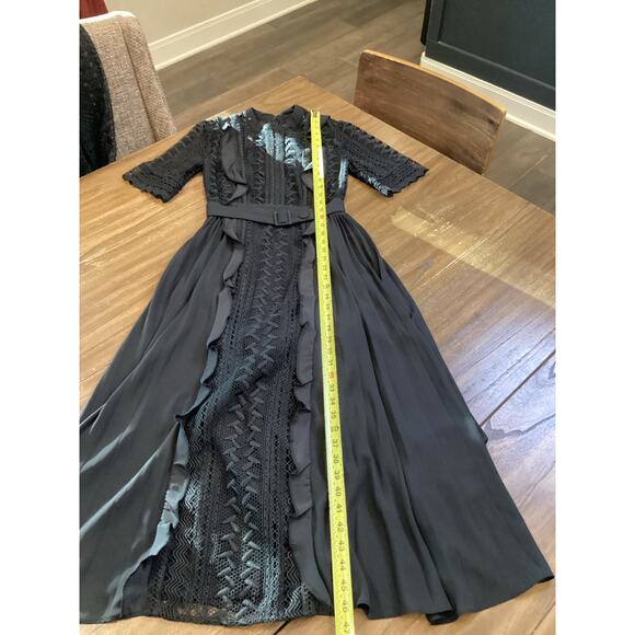 Self Portrait Geometric Black Lace Midi Dress short sleeve ruffle accents 2 - Picture 7 of 12